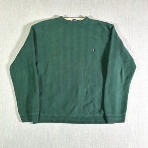 Chaps Sweater Mens XL Green Pullover Crewneck Herringbone Textured Knit Cotton